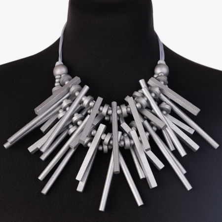Coliere & Lanțuri - Colier reglabil cu elemente lungi si inegale din lemn argintiu