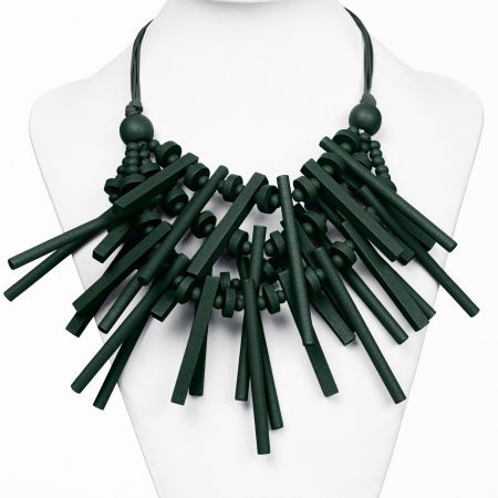 Coliere & Lanțuri - Colier reglabil cu elemente lungi si inegale din lemn verde inchis