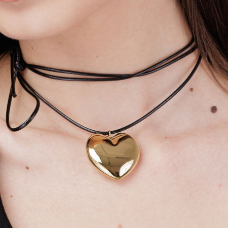 Colier reglabil in forma de inima din otel inoxidabil auriu [2]