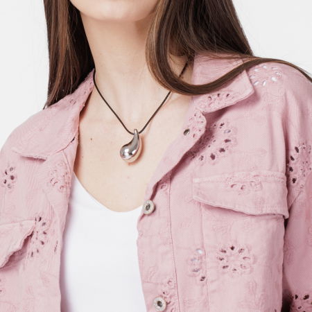 Colier reglabil in forma de picatura din otel inoxidabil argintiu, model gen botega venetta [3]