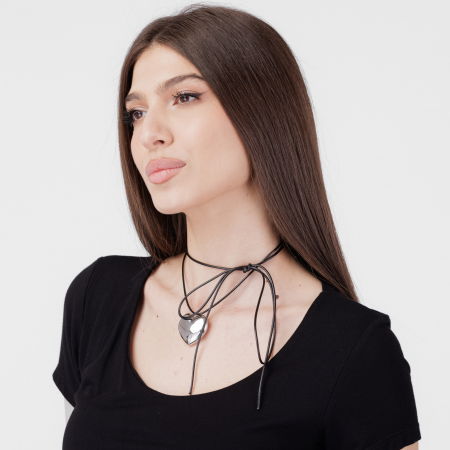 Coliere & Lanțuri - Colier reglabil in forma de inima din otel inoxidabil argintiu