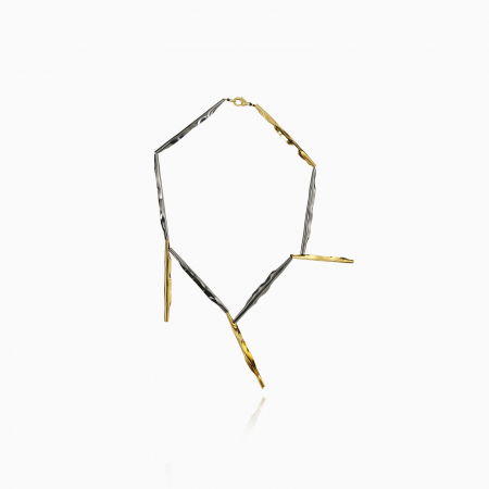 Coliere & Lanțuri - Colier Moat cu piese liniare si neregulate, din alama placata cu aur de 24k si gun metal