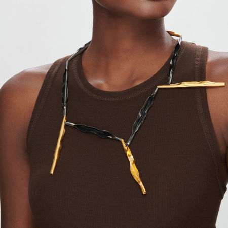 Colier Moat cu piese liniare si neregulate, din alama placata cu aur de 24k si gun metal [1]