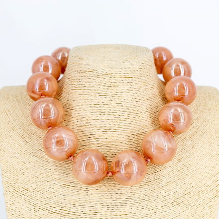 Coliere & Lanțuri - Colier scurt in stil retro, cu bile mari trandafiriu antic