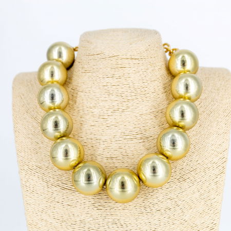 Coliere & Lanțuri - Colier scurt in stil retro, cu bile mari aurii