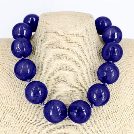 Coliere & Lanțuri - Colier scurt in stil retro, cu bile mari albastre