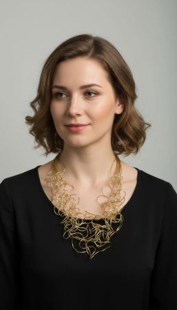 Coliere & Lanțuri - Colier scurt statement din multe siruri, cu bucle in cascada, auriu