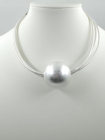 Colier semirigid cu bila metalica argintie antichizata [1]