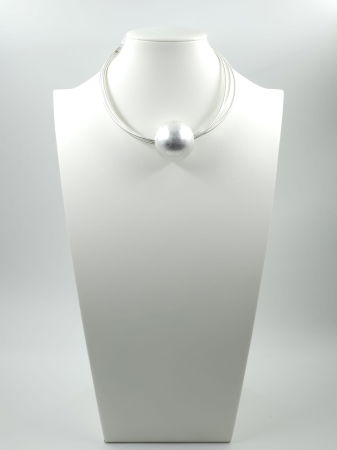 Coliere & Lanțuri - Colier semirigid cu bila metalica argintie antichizata