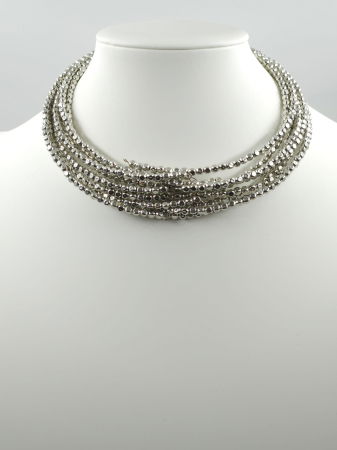 Coliere & Lanțuri - Colier semirigid si elastic cu elemente mici argintii - design minimalist de efect