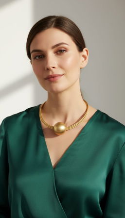 Coliere & Lanțuri - Colier semirigid cu bila metalica aurie antichizata