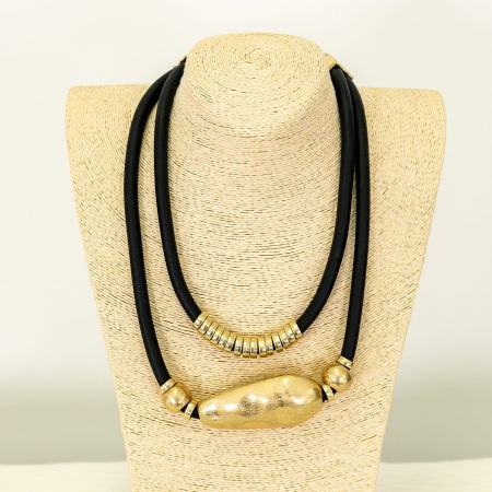 Colier silicon cu 2 siruri si elemente diferite forme din metal auriu [1]