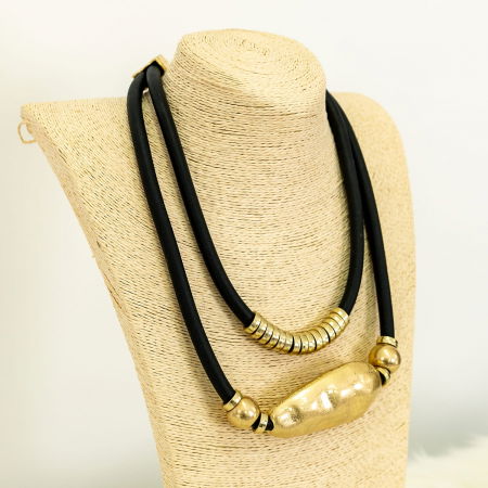 Colier silicon cu 2 siruri si elemente diferite forme din metal auriu [3]