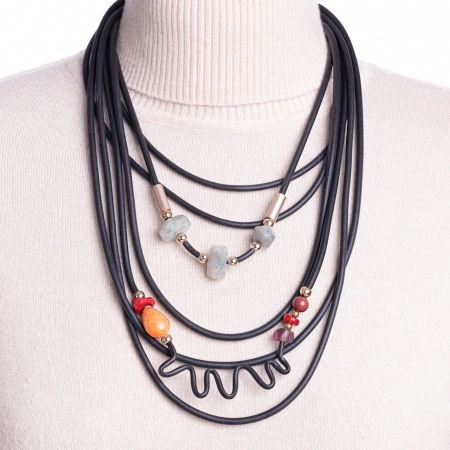 Coliere & Lanțuri - Colier silicon cu 7 siruri si elemente diferite forme de pietre naturale