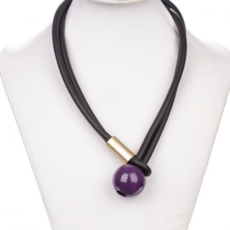 Coliere & Lanțuri - Colier silicon negru cu detaliu auriu si bila mov