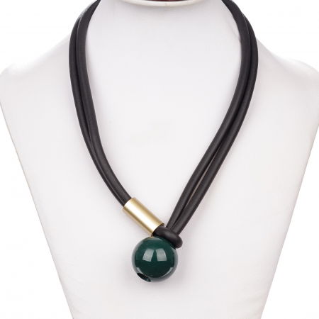 Coliere & Lanțuri - Colier silicon negru cu detaliu auriu si bila verde inchis
