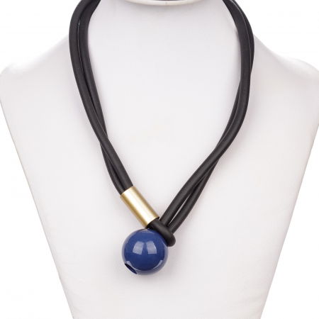 Coliere & Lanțuri - Colier silicon negru cu detaliu auriu si bila albastra