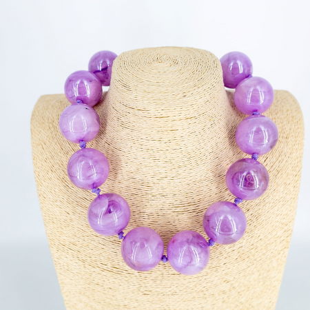 Coliere & Lanțuri - Colier scurt in stil retro, cu bile mari liliachii