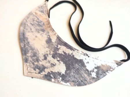 Colier statement din piele naturală,nuanțe de gri -argintiu , festiv ,unicat [2]