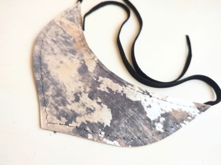 Colier statement din piele naturală,nuanțe de gri -argintiu , festiv ,unicat [1]