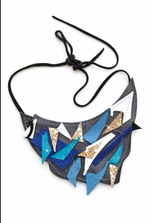 Colier statement din piele naturala ,nuante de turcoaz ,bleumarin [1]