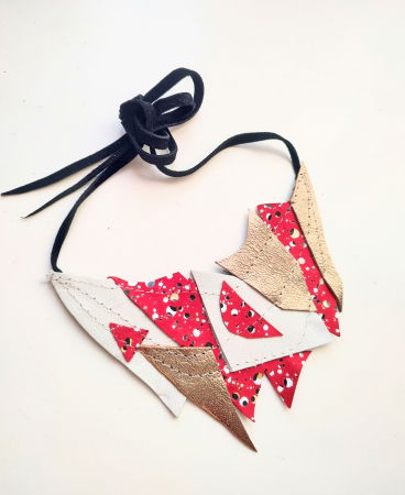 Colier statement din piele naturală, spirit festiv ,unicat [1]