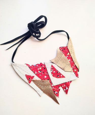 Coliere & Lanțuri - Colier statement din piele naturală, spirit festiv ,unicat