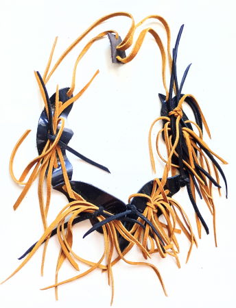 Colier statement handmade  din piele naturala, nuanta chihlimbar [1]