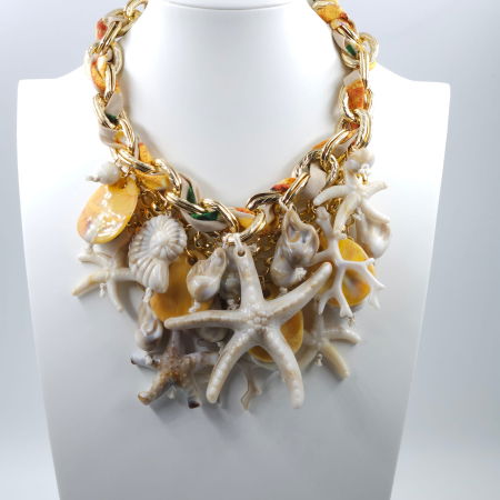 Colier statement marin galben cu stele de mare si scoici – design resort glam [3]