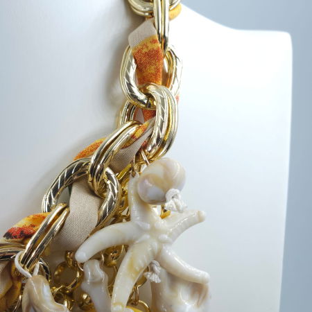 Colier statement marin galben cu stele de mare si scoici – design resort glam [7]