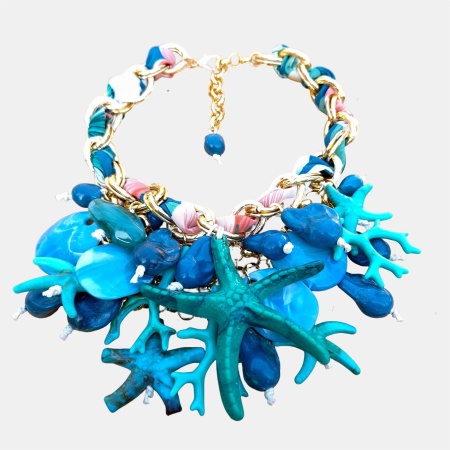 Colier statement marin turcoaz cu stele de mare si scoici – design resort glam [1]