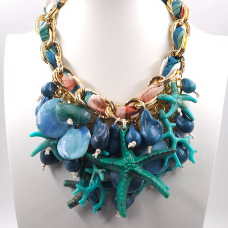Colier statement marin turcoaz cu stele de mare si scoici – design resort glam [1]