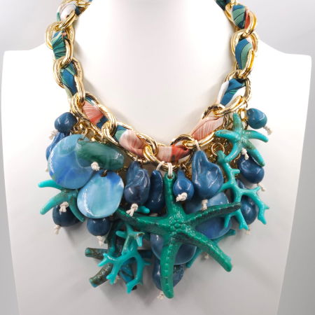 Colier statement marin turcoaz cu stele de mare si scoici – design resort glam [2]