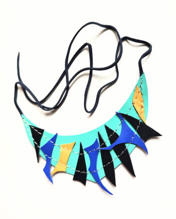 Bijuterii Noutați - Colier  turcoaz cu insertii din piele naturala, festiv ,unicat