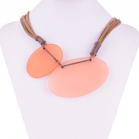 Coliere & Lanțuri - Colier piersica cu 2 elemente ovale inegale din rasina mata