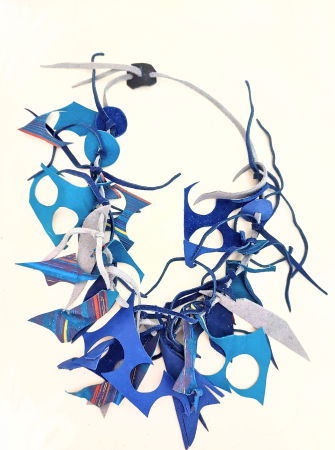 Coliere si Cercei Handmade - Colier handmade  turcoaz din piele naturala, asimetric, unicat