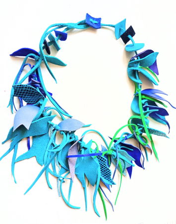 Coliere si Cercei Handmade - Colier turcoaz handmade  din piele naturala ,asimetric si unicat