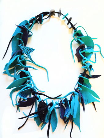 Bijuterii Noutați - Colier unicat handmade  din piele naturala,culori negru,turcoaz