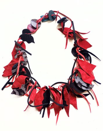 BIJUTERII - Colier unicat multicolor din piele naturală,nuanțe bordeaux,negru de efect