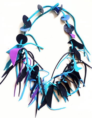 Colier unicat multicolor din piele naturală,nuante turcoaz,negru de efect , mov [1]