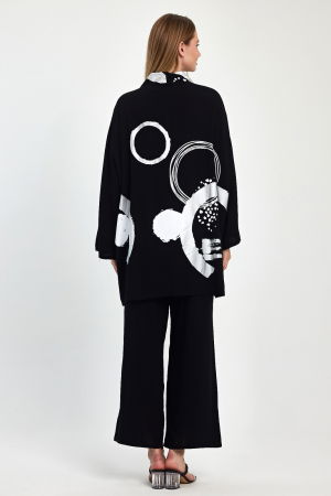 Compleu 3 piese cu bluza alba, pantaloni si blazer negre cu imprimeu argintiu metalizat [8]