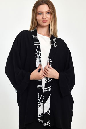 Compleu 3 piese cu bluza alba, pantaloni si blazer negre cu imprimeu argintiu metalizat [6]