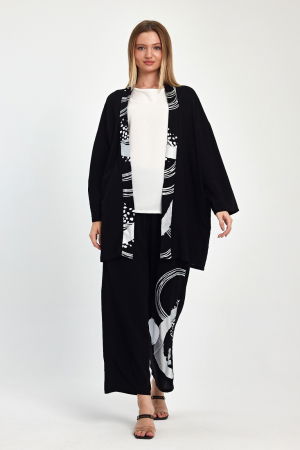 Compleu 3 piese cu bluza alba, pantaloni si blazer negre cu imprimeu argintiu metalizat [2]