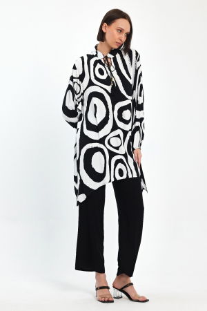 Compleu cu bluza lunga tip tunica si pantaloni, negru cu alb [6]