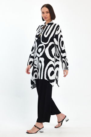 Compleu cu bluza lunga tip tunica si pantaloni, negru cu alb [3]