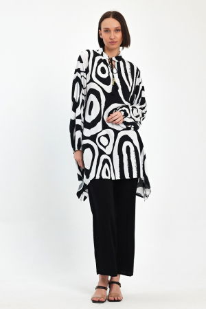 Compleu cu bluza lunga tip tunica si pantaloni, negru cu alb [4]