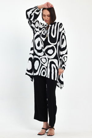 Compleu cu bluza lunga tip tunica si pantaloni, negru cu alb [7]