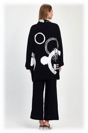 Compleu 3 piese cu bluza alba, pantaloni si blazer negre cu imprimeu argintiu metalizat [1]