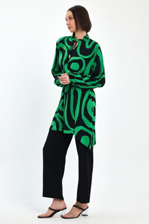 Compleu cu bluza lunga tip tunica si pantaloni, negru cu verde [4]