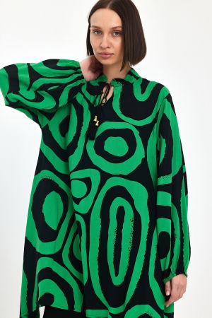 Compleu cu bluza lunga tip tunica si pantaloni, negru cu verde [3]